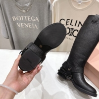 Top Design Miu Miu Embossed Leather Flat High Boots with Buckle Black MM102404 1024133 2025