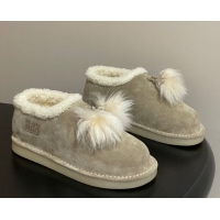 Discount Miu Miu Suede and Shearling Snow Boots with Pompon Beige 1024137 2025