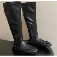 Shop Duplicate Miu Miu Ruches Nappa Leather Flat High Boots Black 5W482E 1024139 2025