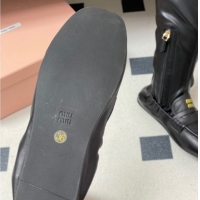 Shop Duplicate Miu Miu Ruches Nappa Leather Flat High Boots Black 5W482E 1024139 2025