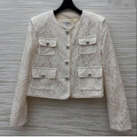 ​Super Quality Chanel Lace Jacket CH82140 Beige/White 2025