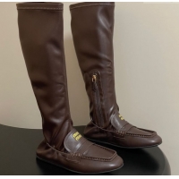 Unique Style Miu Miu Ruches Nappa Leather Flat High Boots Briarwood Brown 5W482E 1024140 2025