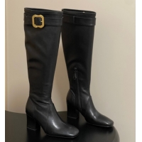 Good Looking Miu Miu Nappa Leather Heel High Boots 6.5cm with Buckle Black 5W548E 1024141 2025