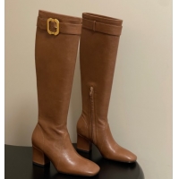 Best Product Miu Miu Nappa Leather Heel High Boots 6.5cm with Buckle Light Brown 5W548E 1024142 2025