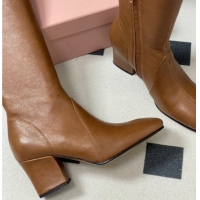 Best Product Miu Miu Nappa Leather Heel High Boots 6.5cm with Buckle Light Brown 5W548E 1024142 2025