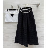 Luxury Cheap Chanel Tweed Skirt CH82121 Black 2025