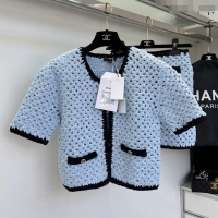 ​Unique Grade Chanel Knit Cardigan and Skirt CH090222 Blue 2025