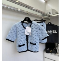 ​Unique Grade Chanel Knit Cardigan and Skirt CH090222 Blue 2025
