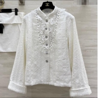 Affordable Price Chanel Tweed & Lace Jacket with Sequins CH090438 White 2025