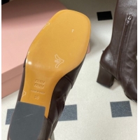 Good Product Miu Miu Nappa Leather Heel High Boots 6.5cm with Buckle Dark Brown 5W548E 1024143 2025