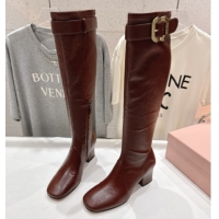 Discount Miu Miu Nappa Leather Heel High Boots 6.5cm with Buckle Brown2 5W548E 1024144 2025