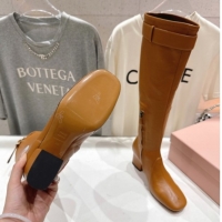 Purchase Miu Miu Nappa Leather Heel High Boots 6.5cm with Buckle Caramel Brown 5W548E 1024145 2025