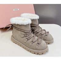 Trendy Design Miu Miu Suede and Wool Laced-up Flat Ankle Boots Grey MM102407 1024149 2025