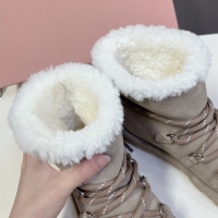 Trendy Design Miu Miu Suede and Wool Laced-up Flat Ankle Boots Grey MM102407 1024149 2025