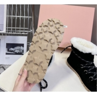 Stylish Miu Miu Suede and Wool Laced-up Flat Ankle Boots Black MM102407 1024146 2025