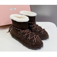 Charming Miu Miu Suede and Wool Laced-up Flat Ankle Boots Dark Brown MM102407 1024147 2025