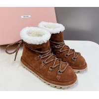 Sumptuous Miu Miu Suede and Wool Laced-up Flat Ankle Boots Brown MM102407 1024148 2025