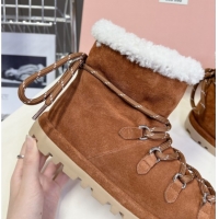 Sumptuous Miu Miu Suede and Wool Laced-up Flat Ankle Boots Brown MM102407 1024148 2025