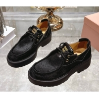 Buy Luxury Miu Miu Mohair and Leather Laced-up Shoes Black 5E964D 1025001 2025