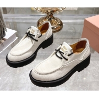 Grade Miu Miu Mohair and Leather Laced-up Shoes White 5E964D 1025002 2025