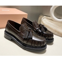 Shop Duplicate Miu Miu Tassel Loafers in Polished Leather Dark Brown 5D497E 1025004 2025