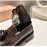 Shop Duplicate Miu Miu Tassel Loafers in Polished Leather Dark Brown 5D497E 1025004 2025