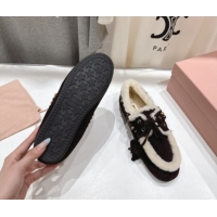 Top Design Miu Miu Tassel and Beads Loafers in Suede and Wool Dark Brown 5D518E 2025