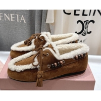 Cheap Price Miu Miu Tassel and Beads Loafers in Suede and Wool Brown2 5D518E 1025007 2025