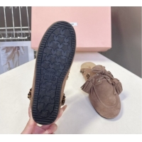 Unique Discount Miu Miu Tassel and Beads Mules in Suede Leather Beige 5D518E 1025012 2025