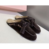 Hot Style Miu Miu Tassel and Beads Mules in Suede Leather Dark Brown 5D518E 1025015 2025