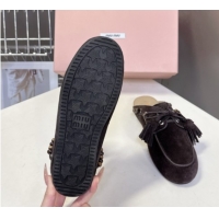Hot Style Miu Miu Tassel and Beads Mules in Suede Leather Dark Brown 5D518E 1025015 2025