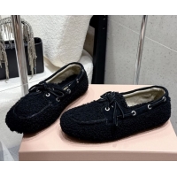 Good Looking Miu Miu Shearling Laced-up Loafers with Bow Black 5D525E 1025016 2025