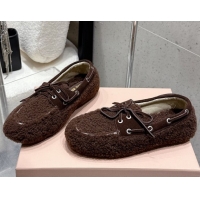 Luxury Miu Miu Shearling Laced-up Loafers with Bow Dark Brown 5D525E 1025018 2025