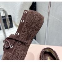 Luxury Miu Miu Shearling Laced-up Loafers with Bow Dark Brown 5D525E 1025018 2025