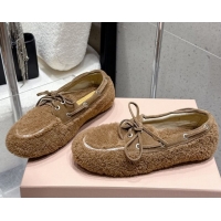 Perfect Miu Miu Shearling Laced-up Loafers with Bow Brown2 2025 5D525E 1025019 2025