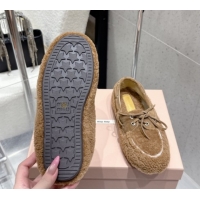 Perfect Miu Miu Shearling Laced-up Loafers with Bow Brown2 2025 5D525E 1025019 2025