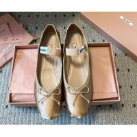 Good Looking Miu Miu Satin Ballerinas Flat with Bow and Elastic Band Beige 5F794D 1025023 2025