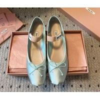 Pretty Style Miu Miu Satin Ballerinas Flat with Bow and Elastic Band Green 5F794D 1025025 2025