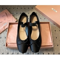 Good Quality Miu Miu Satin Ballerinas Flat with Bow and Elastic Band Black 5F794D 1025026 2025