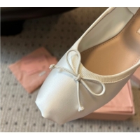 Durable Miu Miu Satin Ballerinas Flat with Bow and Elastic Band White 5F794D 1025028 2025