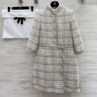 Best Quality Chanel Tweed Dress CH91305 Beige 2025