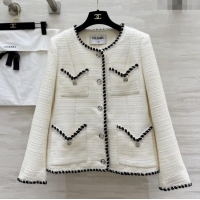 Best Quality Chanel Tweed Jacket CH91308 White 2025