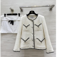 Best Quality Chanel Tweed Jacket CH91308 White 2025