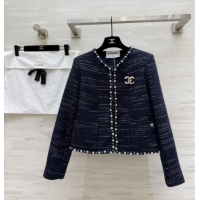 Top Grade Chanel Tweed Jacket with Pearls CH91312 Blue 2025