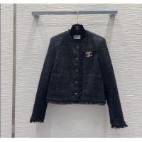 Best Quality Chanel Wool Cotton Jacket with Fringes CH091903 Black 2025