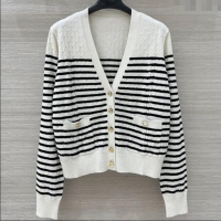 Top Quality Chanel Coco Striped Cardigan CH091902 White 2025