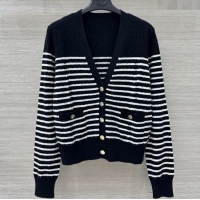 Super Quality Chanel Coco Striped Cardigan CH091902 Black 2025