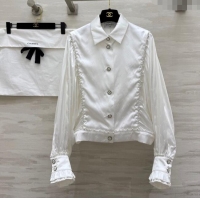 Buy Discount Chanel CC Print Shirt with Pearls CH091963 White 2025