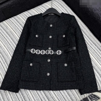 Reasonable Price Chanel Tweed Jacket with Belt CH92506 Black 2025