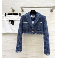 Top Quality Chanel Tweed Short Jacket CH92510 Blue 2025
